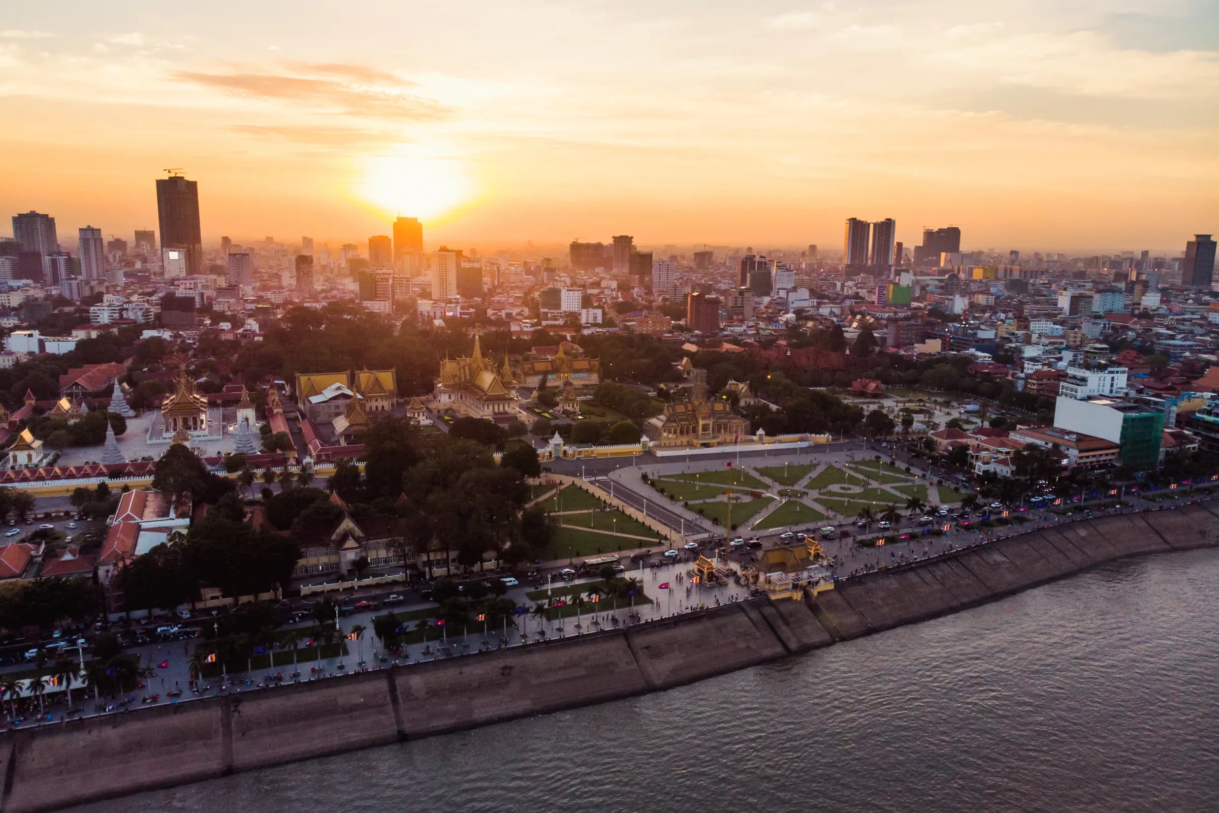 Sunset skyline over Phnom Penh, Cambodia